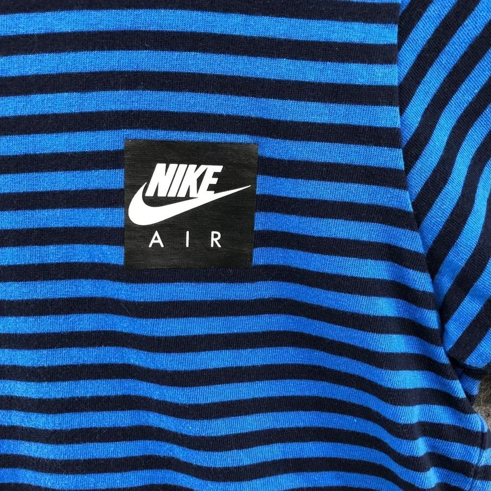 Nike‎ Air Kids XL Striped Blue Black Logo T Shirt Short Sleeve Crew Neck